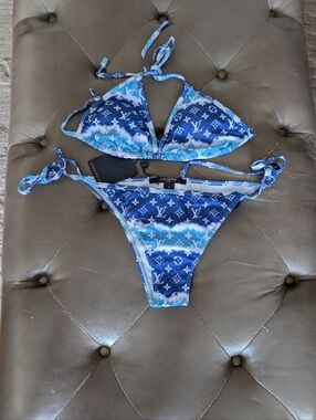 BLUE Multicolor Monogram Bikini Set Size XL!
